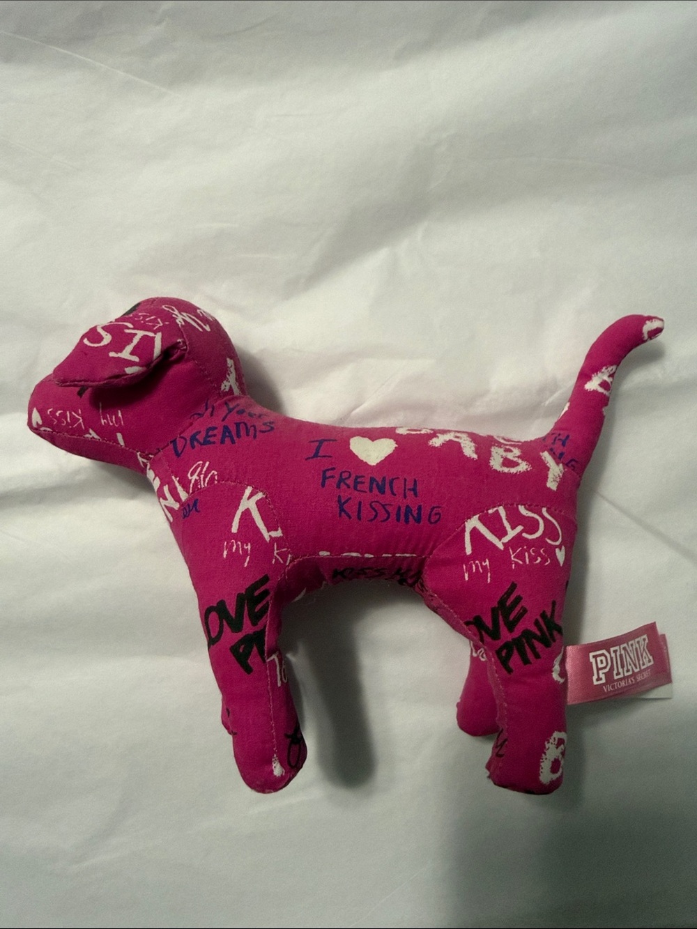 PINK Victoria's Secret Hot Pink Logo Print Plush Dog (Vintage) NWT
